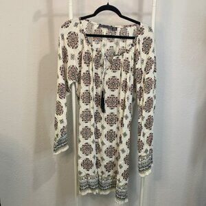 Bohemian Print Midi Dress in Cream and Black